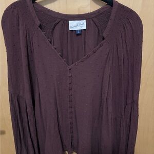 Brown Button-Front Women's Blouse